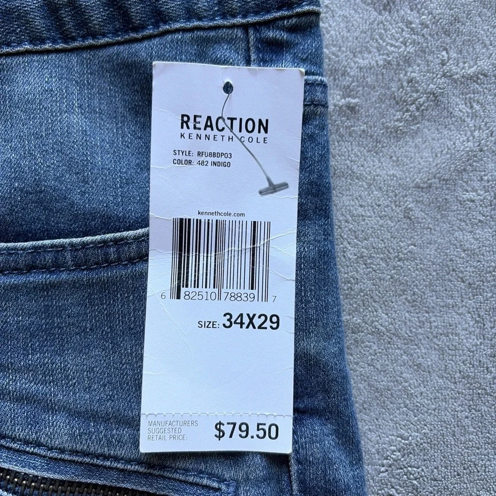 Kenneth Cole Jeans Men's Size 34x29 Skinny Blue Denim Comfort Stretch Zip - NWT